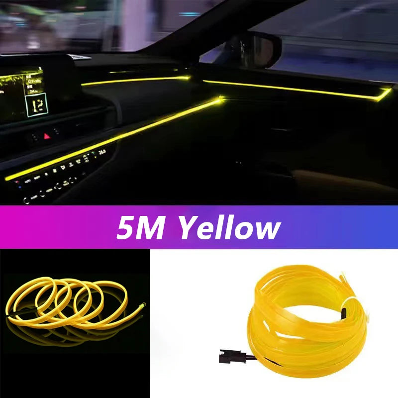 Bande lumineuse néon 5 m pour intérieur de voiture, connexion USB