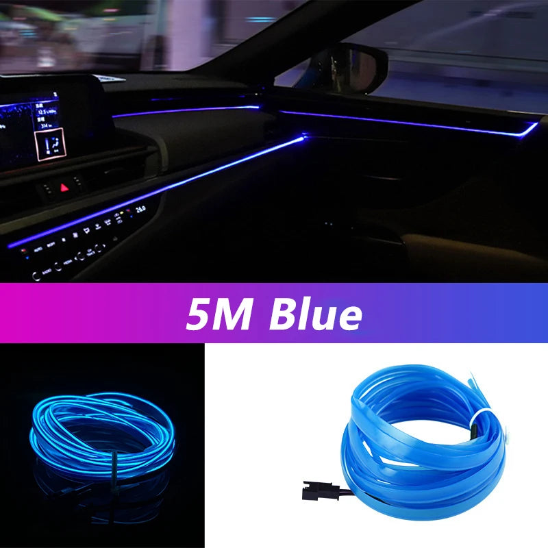 Bande lumineuse néon 5 m pour intérieur de voiture, connexion USB