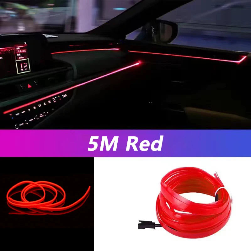 Bande lumineuse néon 5 m pour intérieur de voiture, connexion USB