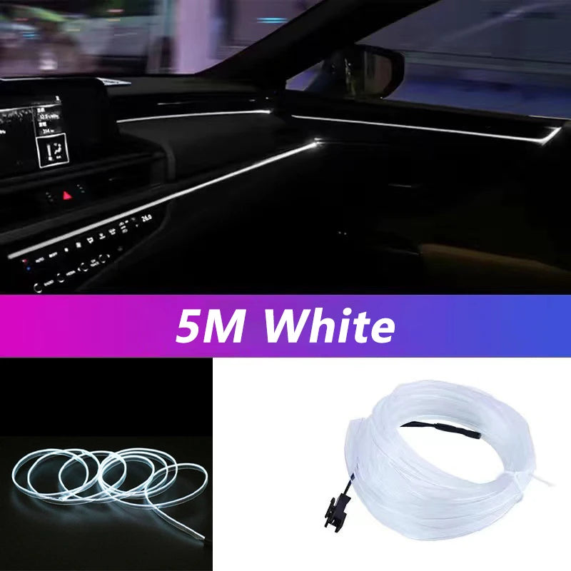 Bande lumineuse néon 5 m pour intérieur de voiture, connexion USB