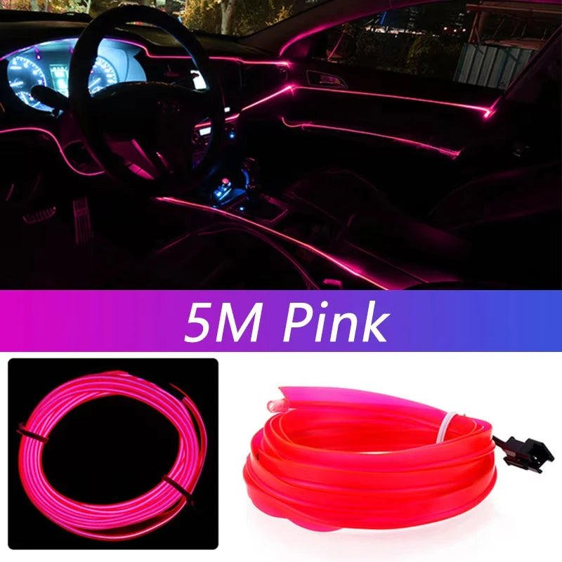Bande lumineuse néon 5 m pour intérieur de voiture, connexion USB