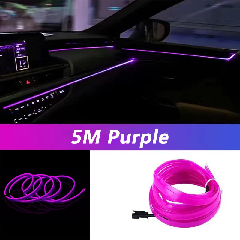 Bande lumineuse néon 5 m pour intérieur de voiture, connexion USB